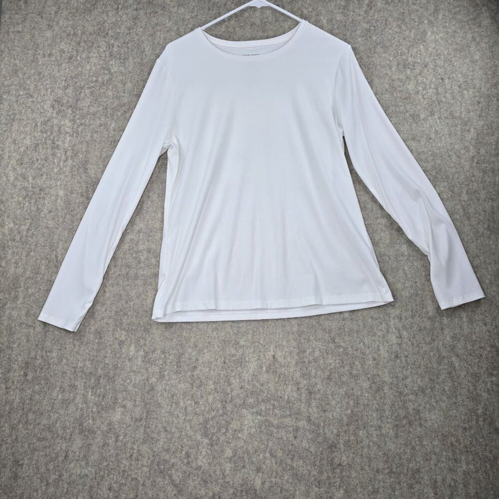 Nine West Soft Spun White Long Sleeve Top Ribbed Texture Polyester Spandex L